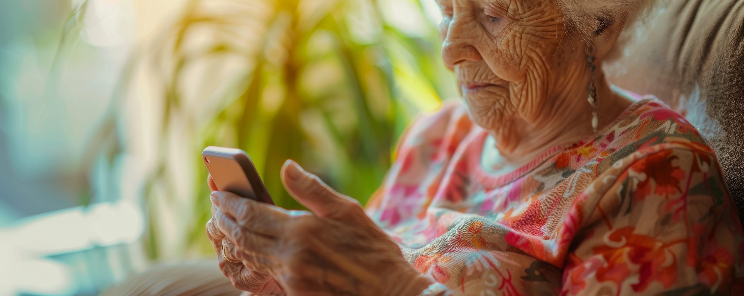 Elderly woman using a cell phone.