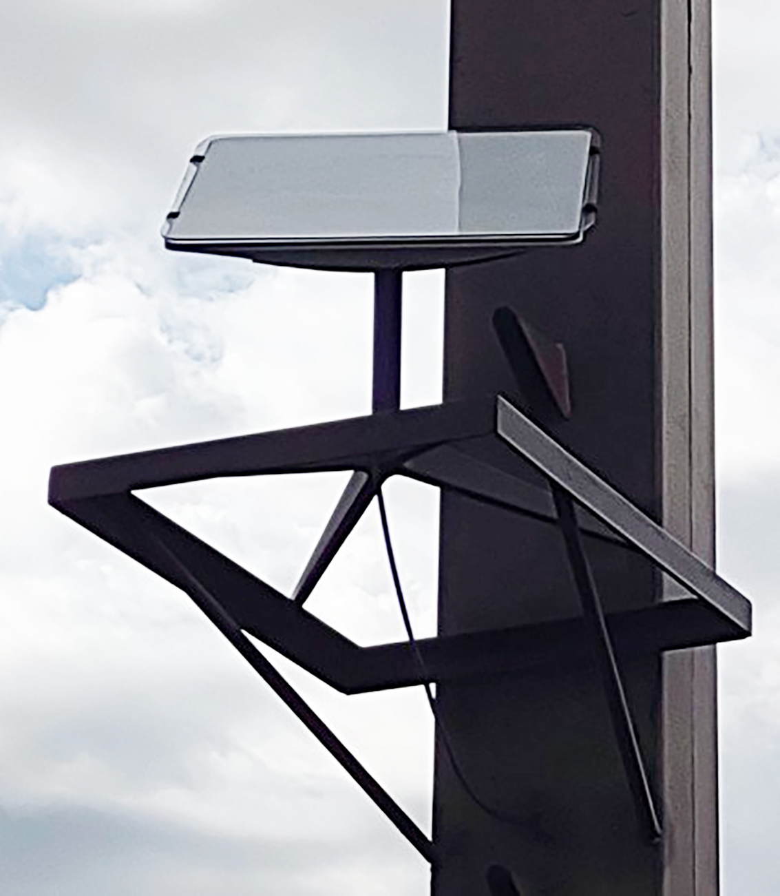 Starlink Satellite with a shield on it on a mount.